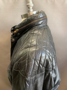 MIRAGE, Black, Leather, Solid, Zipper and Snap Front, Quilted Shoulders and Back Yoke, Hood Hidden in Collar, Michael Jackson 'Bad'