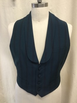 ERIC WINTERLING, Teal Green, Navy Blue, Yellow, Wool, Plaid, Vest, Rounded Lapel, Button Front, 4 Buttons, 3 Pockets, Solid Green Silk Back with Self Attached Back Belt