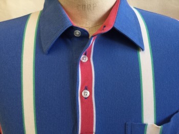 TOURNAMENT BY ARROW, French Blue, Red, Off White, Mint Green, Cotton, Polyester, Stripes - Vertical , 3 Button Front, 1 Pocket, Short Sleeves with Cuff