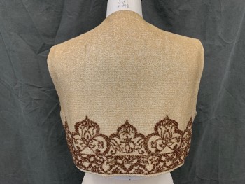 N/L, Gold, Brown, Polyester, Floral, Gold Glittery Vest with Brown/Gold Beaded Floral Pattern, Open Front
