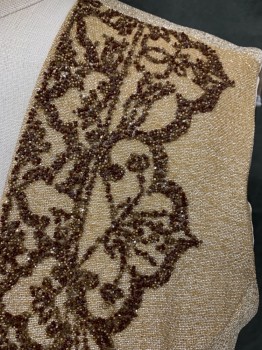 N/L, Gold, Brown, Polyester, Floral, Gold Glittery Vest with Brown/Gold Beaded Floral Pattern, Open Front