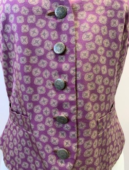 NL, Purple, Brown, Cotton, Novelty Pattern, Button Front, 5 Buttons, 2 Pockets,