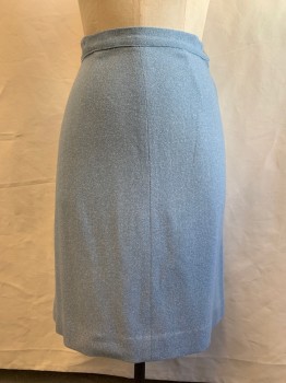 MTO, Lt Blue, White, Wool, Heathered, 1.5" Waistband, Side Zip, A-line, Center Front Seam, Pleated Center Back *Brownish Black Spot Back About 3" From Center Back Seam*