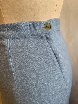 MTO, Lt Blue, White, Wool, Heathered, 1.5" Waistband, Side Zip, A-line, Center Front Seam, Pleated Center Back *Brownish Black Spot Back About 3" From Center Back Seam*