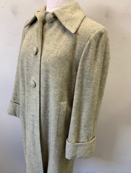 CHANG WING TAI, Ecru, Gray, Wool, Herringbone, Heavy Wool, Single Breasted, 3 Self Fabric Buttons, Collar Attached, Padded Shoulders, 2 Welt Pockets, Folded Cuffs, Light Gray Silk Lining,