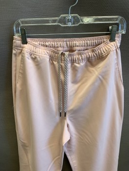 JAANUU, Dusty Rose Pink, Polyester, Rayon, Solid, Drawstring And Elastic Waist, Front Pockets Are Sewn Shut, 2 Patch Pockets In Back, Tapered Leg