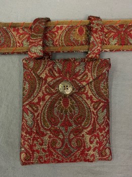 N/L, Red, Gold, Orange, Bag - Brocade,  2 Loops, Open Pouch, Faux Button