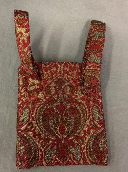 N/L, Red, Gold, Orange, Bag - Brocade,  2 Loops, Open Pouch, Faux Button