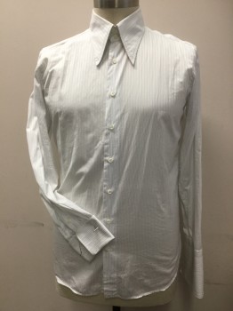 ANTO, White, Lavender Purple, Cotton, Stripes - Pin, Large Collar Attached, Button Front, Long Sleeves with French Cuffs