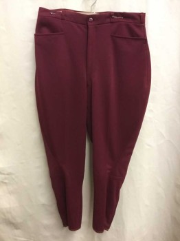 N/L, Maroon Red, Polyester, Solid, Double Knit Polyester, Flat Front, Zip Fly, Zippers At Leg Openings