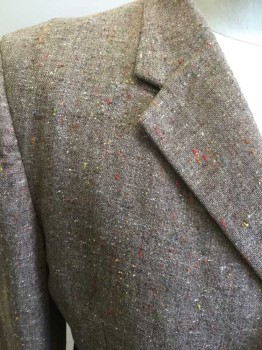 BURBERRY'S, Lt Brown, Dk Brown, Red, Orange, Cream, Wool, Tweed, Single Breasted, Collar Attached, Notched Lapel, 3 Pockets