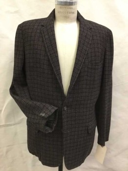 DONALD RICHARD, Brown, Black, Burnt Orange, Ochre Brown-Yellow, Gray, Wool, Plaid, Tweed, Single Breasted, 2 Buttons,  3 Pockets, Notched Lapel, Partially Lined, Mid to Heavy Weight, Loose Weave