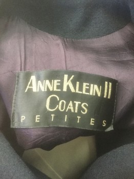 ANNE KLEIN II, Navy Blue, Wool, Solid, Double Breasted, Notched Lapel, Padded Shoulders, Mid Calf Length, **With Self Fabric Belt