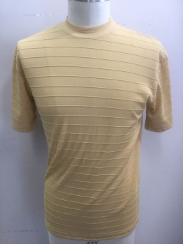 OXIDE, Dijon Yellow, Polyester, Solid, Horizontally Ribbed Texture Stretchy Material, Short Sleeves, Mock Neck, Pullover,