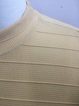 OXIDE, Dijon Yellow, Polyester, Solid, Horizontally Ribbed Texture Stretchy Material, Short Sleeves, Mock Neck, Pullover,