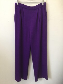 ST.JOHN, Purple, Wool, Solid, Knit Slacks, Triple Pleated, Elastic Waist, 2 Side Pockets,