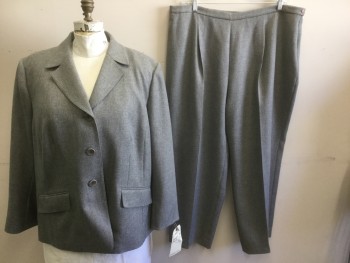 LE SUIT, Heather Gray, Polyester, Heathered, Herringbone, 3 Buttons,  Notched Lapel, 2 Pockets,