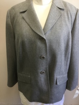 LE SUIT, Heather Gray, Polyester, Heathered, Herringbone, 3 Buttons,  Notched Lapel, 2 Pockets,