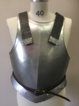 MTO, Silver, Fiberglass, Solid, 2 Pieces, Leather Straps at Shoulder, Leather at Waist to Close the Front to Back. Light Weight, Knight,