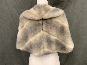 N/L, Taupe, Faux Fur, Solid, Capelet, Shawl Collar Attached at the Front, Open Front, Slight Chevron Pattern at Back, Longer in Front, 2 Pockets,