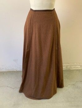 N/L MTO, Brown, Wool, Solid, 1/2" Wide Grosgrain Waistband, 2 Vertical Pleats From Hip to Hem, Floor Length, Hook & Eye Closures in Back, Made To Order