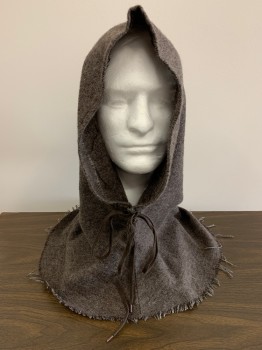 NO LABEL, Dusty Brown, Putty/Khaki Gray, Wool, 2 Color Weave, Long Pointed Hood,  Lacing At Neck