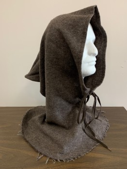 NO LABEL, Dusty Brown, Putty/Khaki Gray, Wool, 2 Color Weave, Long Pointed Hood,  Lacing At Neck