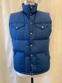 NORTH FACE, Blue, Acrylic, Nylon, Quilted/Puffy, High Neck, Snap Front, 4 Pockets