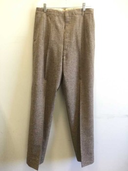 BURBERRY'S, Lt Brown, Dk Brown, Red, Orange, Cream, Wool, Tweed, Double Pleats, 4 Pockets, Zip Fly, Interior Suspender Buttons, Moth Holes Near Crotch