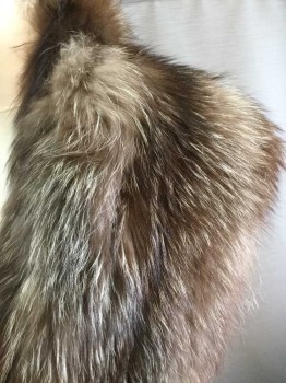 N/L, Brown, White, Fur, Silk, Racoon Fur Stole, Has a Hole on the Left Side, Lining is Shattering at Perimeter Seams, Needs Repair