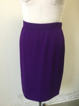 ST.JOHN, Purple, Wool, Solid, Knit Pencil Skirt, Knee Length, Elastic Waist,