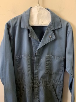 CCR, Dusty Blue, Polyester, Cotton, Solid, Zipper Front with Snap, Aged/Distressed,
