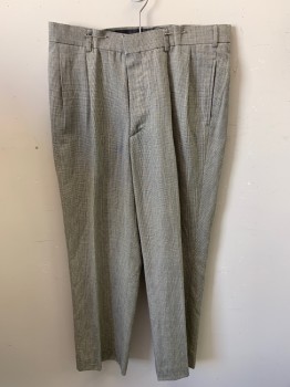 N/L, Off White, Gray, Polyester, Houndstooth, Zip Front, Pleated Front, 2 Slant Pockets, 2 Double Welt Pockets,