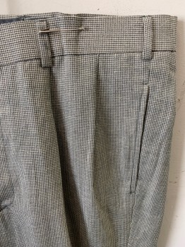 N/L, Off White, Gray, Polyester, Houndstooth, Zip Front, Pleated Front, 2 Slant Pockets, 2 Double Welt Pockets,