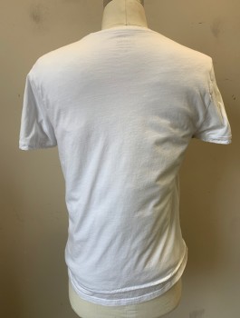 GEORGE, White, Cotton, Solid, Jersey V-neck T-Shirt with Padding Built In, Short Sleeves, Made To Order