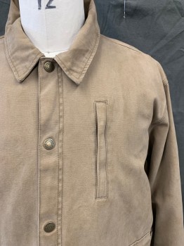 WOLVERINE, Lt Brown, Cotton, Solid, Snap Front Collar Attached, 3 Pockets, Long Sleeves, Black Fleece Quilted Fill Lining