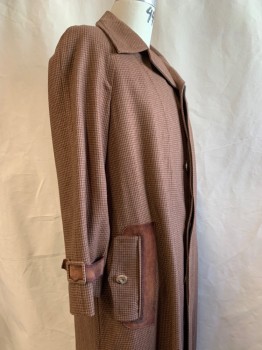 NL, Burnt Umber Brn, Brown, Wool, Houndstooth, Button Front, Collar Attached, 2 Pockets with Flap, Adjustable Leather Cuff Tabs