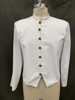 UTY, White, Poly/Cotton, Solid, Button Loop Front, Brass Removable Buttons, Mandarin Collar, Long Sleeves, Multiples