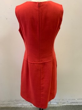 LAFAEYETTE 148, Red-Orange, Wool, Solid, Sleeveless. Jewel Neckline, 2 Pockets, Zip Back,