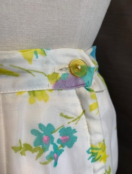 N/L, White, Chartreuse Green, Pink, Sky Blue, Yellow, Silk, Floral, Set: Skirt, Chiffon Over Opaque Lining, 1" Wide Waistband, Straight Fit, Knee Length, Darts at Waist, Side Zipper with 1 Button