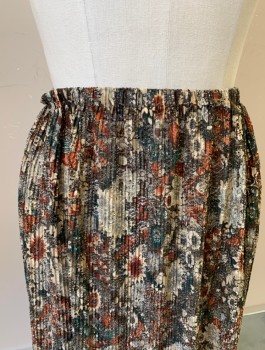 N/L, Brown, Beige, Rust Orange, Forest Green, Synthetic, Floral, Sheer/Open Knit, Chemically Pleated Texture, Elastic Waist, Ankle Length