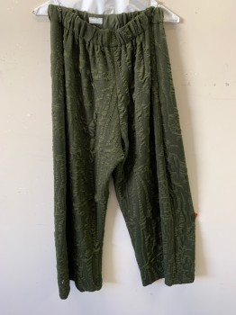 MTO, Dk Olive Grn, Cotton, Rayon, Solid, Plisse Fabric, Elastic Waist, Knit,