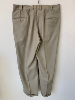 N/L, Putty/Khaki Gray, Poly/Cotton, Solid, Zip Front, Pleated Front, 4 Pockets, Cuffed, Self Plaid