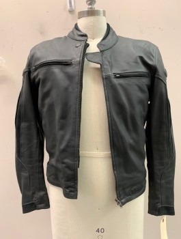 HELD, Black, Leather, Solid, Zip Front, 4 Zipper Pockets, Zipper in Liner