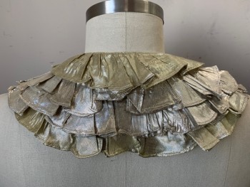 VELVETEEN, White Gold, Lurex, 4 Flat Layers of Ruffles, 1 Button CF with Bow & Tassels to Hide It.