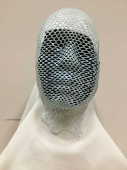 Ice Blue, White, Plastic, Nylon, Geometric, Solid, Iridescent Plastic Vacu formed Face Attached To White Neoprene Hood, Double,