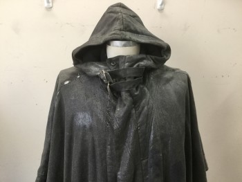 DIESEL, Charcoal Gray, Black, Cotton, Solid, Hooded Cape, Zip Front, Button Neck, Neck Straps with Silver Rings,  Patch Pockets, Black Jersey Lining, Distressed and Aged