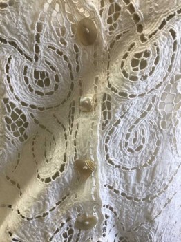 LONE RANGER, White, Cotton, Acetate, Solid, 4 Mismatched Pearl Buttons, Swirling Lace Front, Solid Back with Adjustable Belt