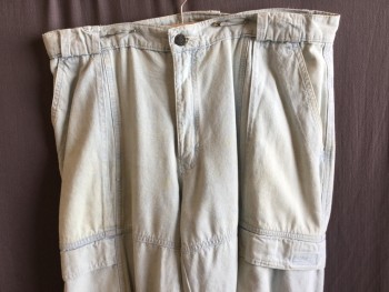 BUGLE BOY, Lt Blue, Cotton, Solid, Denim Cargo Jeans, Zip Front, 4 Pockets,
