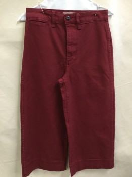 MADEWELL, Dk Red, Cotton, Solid, Dark Red, Flat Front, Zip Front, 3 Pockets